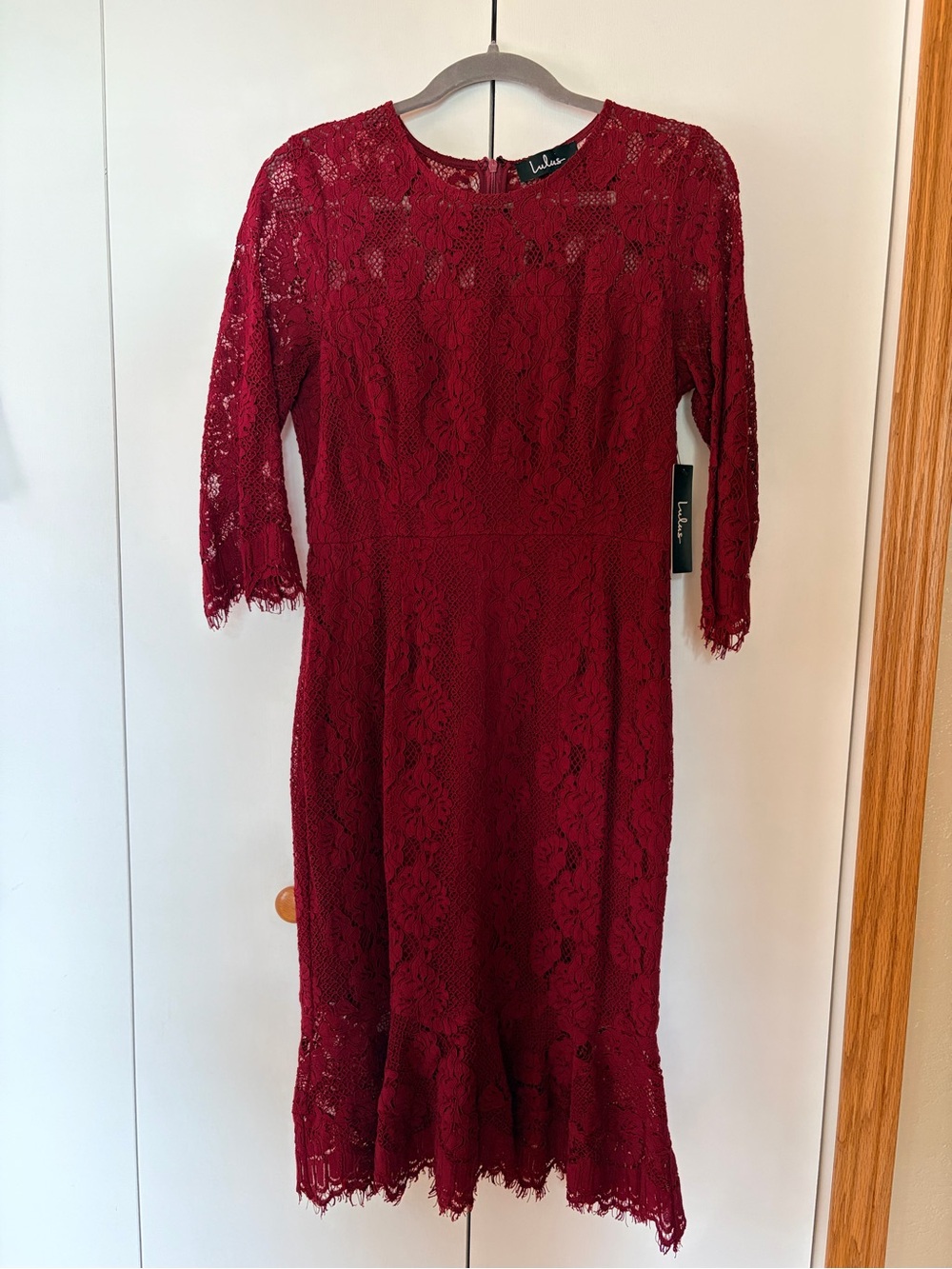 Lulu's Burgundy Lace Midi Dress